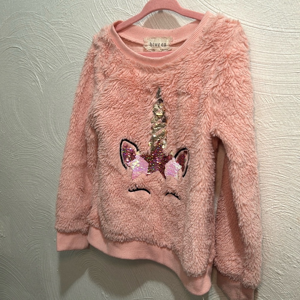 Size 5 Pink Unicorn Fuzzy Kids Top